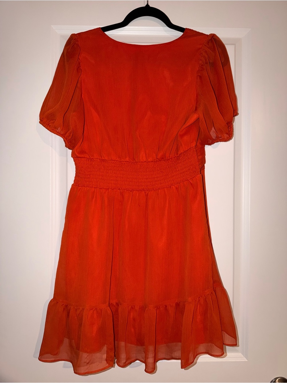 Express Orange V-Neck Ruffle Mini Dress - Picture 3 of 5